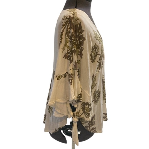Free People Maui Wowie Palm Print Shirt Size S Surplice Neckline Poncho Sleeves - Picture 9 of 14